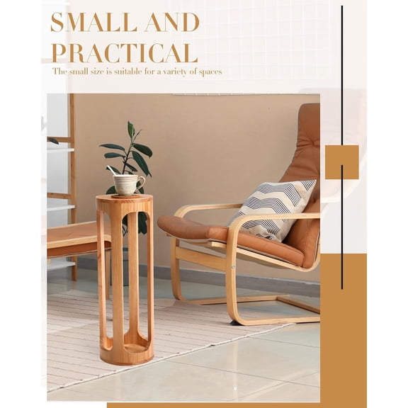 Small End Table 8 x 23 Small Side Table Wooden Round Coffee Drink Desk Burlywood Boho Circle Wood Accent Pedestal Desk for Living Room Plant Stand or Bedroom Nightstand