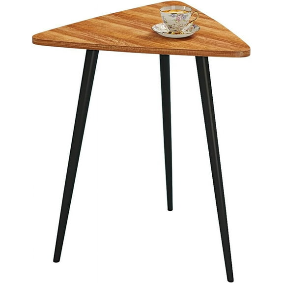 Small End Table Mid Century Triangle Side Table Unique Night Stand Rustic Farmhouse Bedside Table Retro Accent Sofa Table for Living Room Bedroom Easy Assembly,Walnut Oak