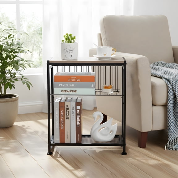 Small End Table with Magazine Rack - Modern Industrial Design - Oak