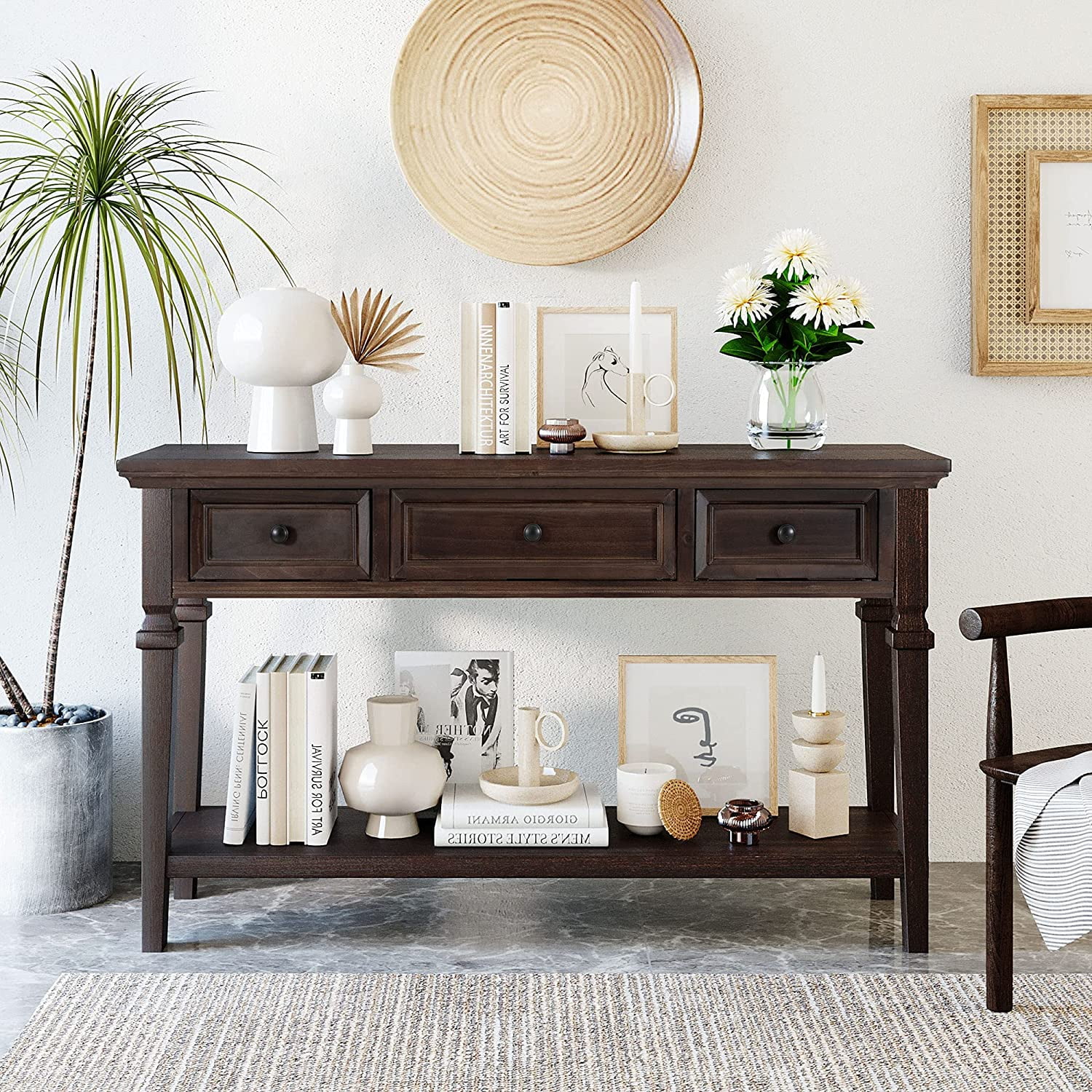 Small Entryway Console Table With 3 Storage Drawers And Bottom Shelf