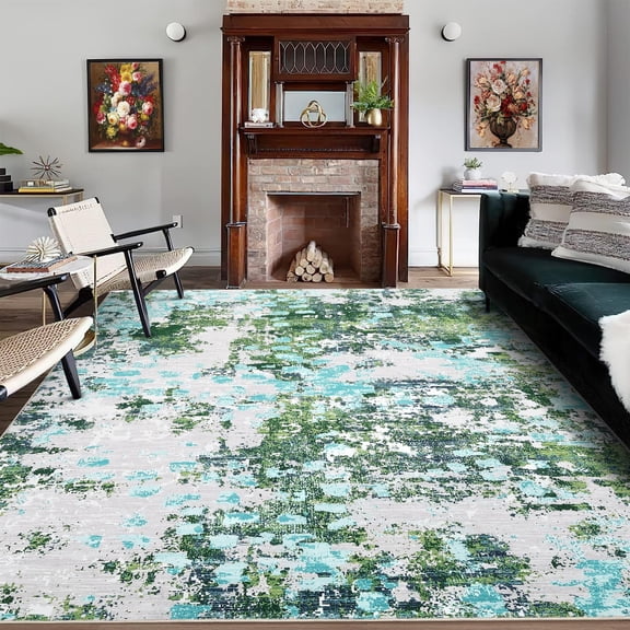Small Entryway Rug ,Modern Abstract Rug with Anti Slip Backing Boho Chic Abstract Watercolor Design Machine Washable Ultra-Thin Floor Cover for Kitchen Entrance Bathroom