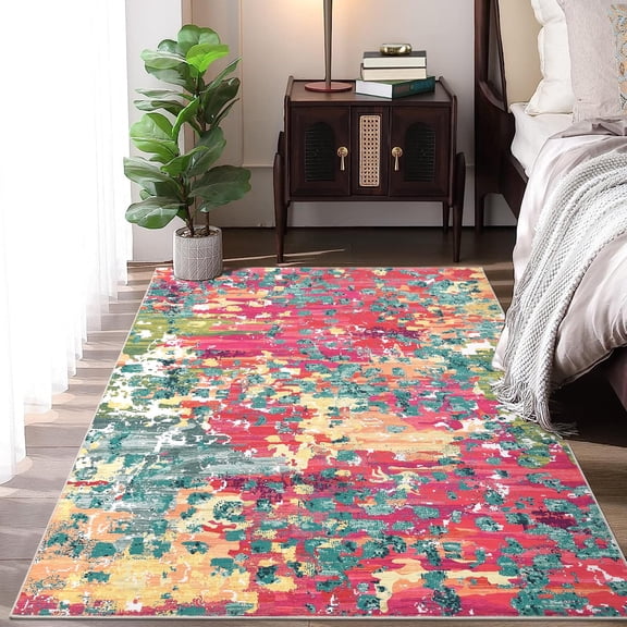 Small Entryway Rug ,Modern Abstract Rug with Anti Slip Backing Boho Chic Abstract Watercolor Design Machine Washable Ultra-Thin Floor Cover for Kitchen Entrance Bathroom
