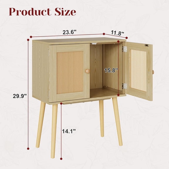 Small Entryway Sideboard Buffet Cabinet with Storage,Farmhouse Credenza Cabinet with Rattan Door, Coffee Bar Boho Accent Media Console with Tall Solid Wood Legs, Buffet Table for Kitchen,Living Room