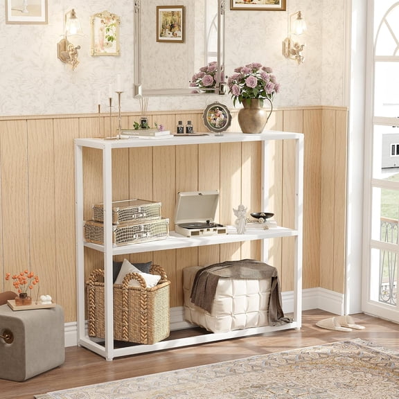 Small Entryway Table, 29.5" Narrow Console Table with Shelves, Sofa Table, Couch Table, Side Table, Entry Table for Hallway, Living Room, Small Space, White