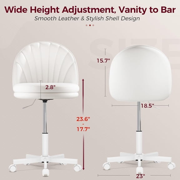 Small Ergonomic Tall Office Chair with Wheels Versatile Height Use: Office to Bar Stools Vanity Chair with Back PU Leather Shell Design for Gift