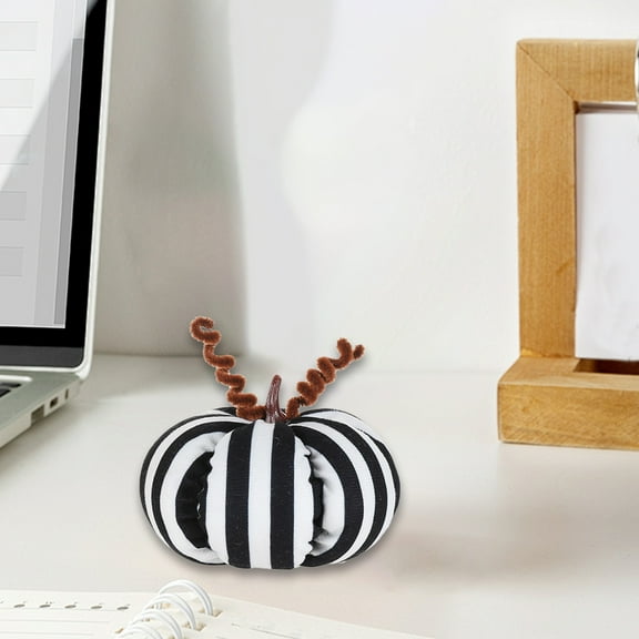 Small Fabric Pumpkin Ornament 12 x 12 x 9 Cm, Halloween Thanksgiving Festive Table Or Shelf Decoration, Soft Knit Texture, Black Accent, Gift Friendly, Party Prop, Indoor Commercial Display, Seasonal