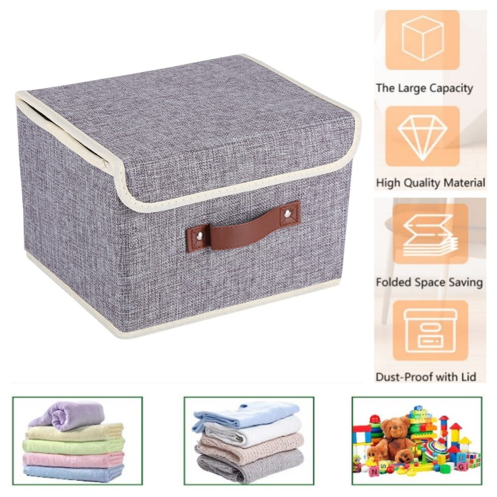 Small Fabric Storage Bins with Lids Linen Collapsible Storage Cubes