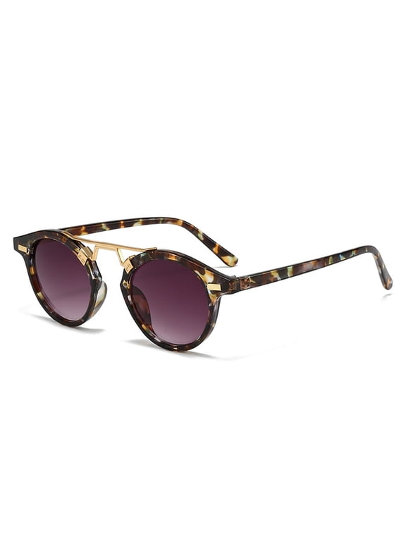 Small Face Acetate Polarized Sunglasses for Women UV Protection, Retro Double Bridge Eyewears Metal Brow Round Sunnies
