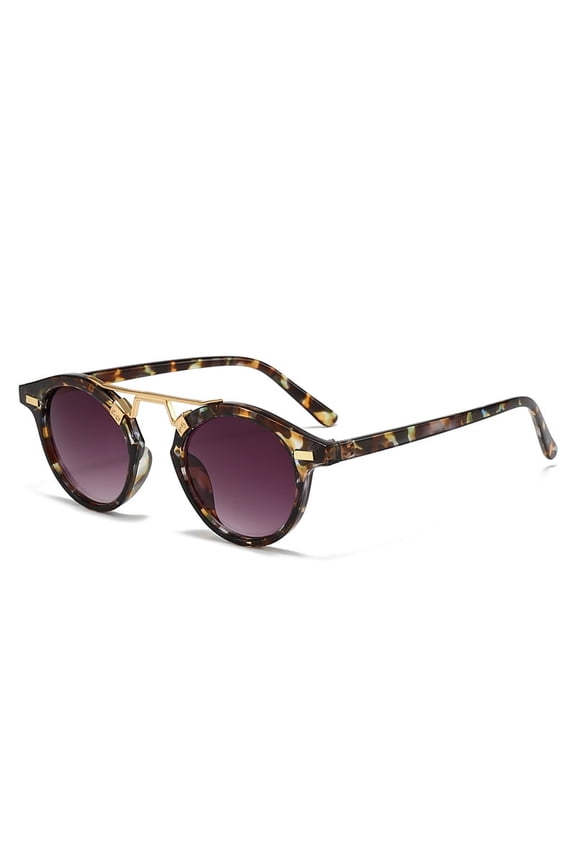Small Face Acetate Polarized Sunglasses for Women UV Protection, Retro Double Bridge Eyewears Metal Brow Round Sunnies