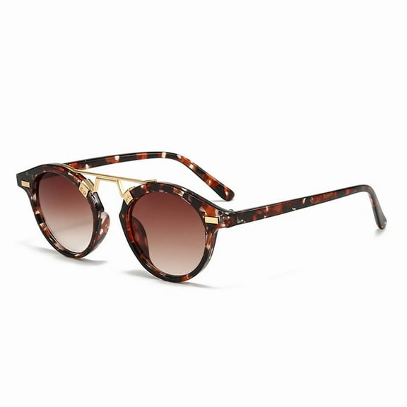 Small Face Acetate Polarized Sunglasses for Women UV Protection, Retro Double Bridge Eyewears Metal Brow Round Sunnies