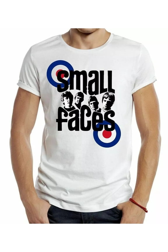 Small Faces LOGO BADGE T-shirt MUSIC MOD BAND ALBUM TEE WHITE FACE 60S Retro
