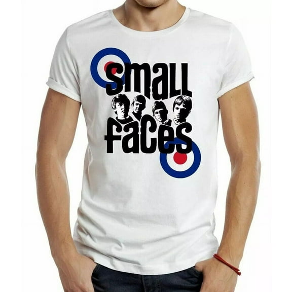 Small Faces LOGO BADGE T-shirt MUSIC MOD BAND ALBUM TEE WHITE FACE 60S Retro
