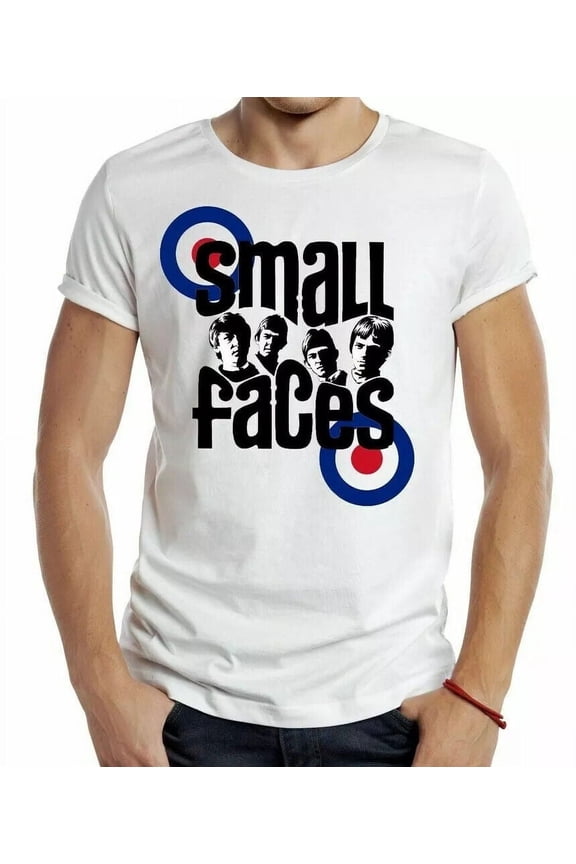 Small Faces LOGO BADGE T-shirt MUSIC MOD BAND ALBUM TEE WHITE FACE 60S Retro