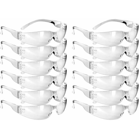 Small Faces Safety Glasses 12 Pack Lightweight Frameless Design Wraparound Polycarbonate Lens UV Eye Protection ANSI/ISEA Z87.1+ Rated