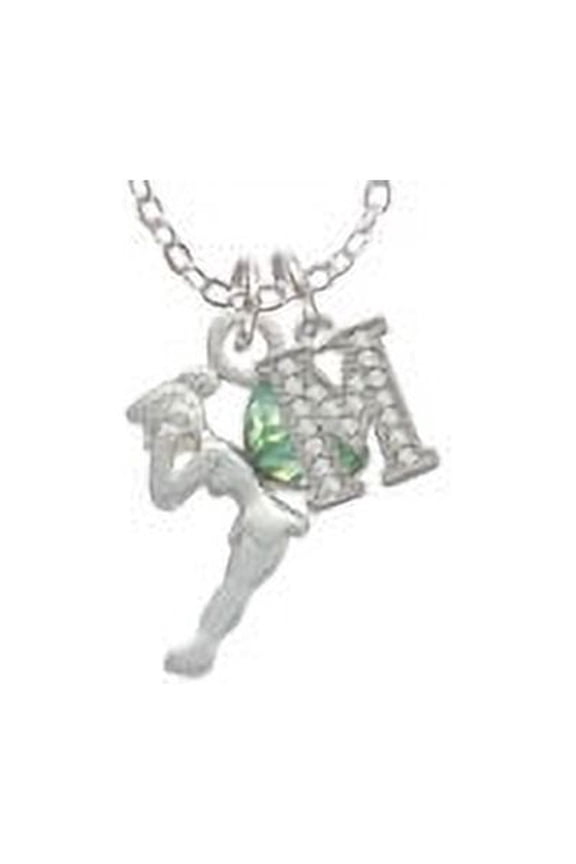 Small Fairy with Lime Green Wings - M - Crystal Initial Sophia Necklace, 18"+1"