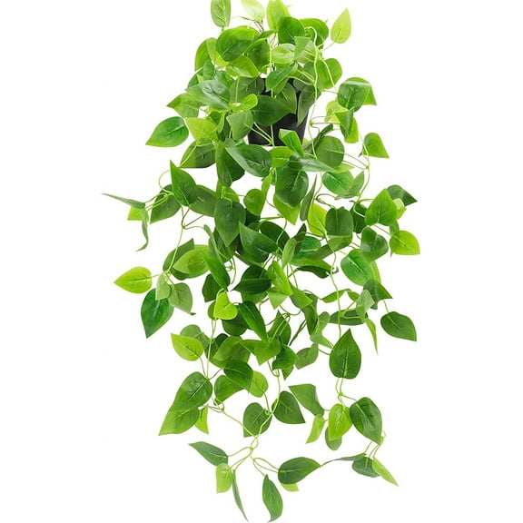 Small Fake, Artificial Potted Plant Faux Ivy Vine Plant Hanging Plant Pothos for Shelf Home Office Indoor Outdoor Garden Greenery Decor 2.84ft (Black Pot)