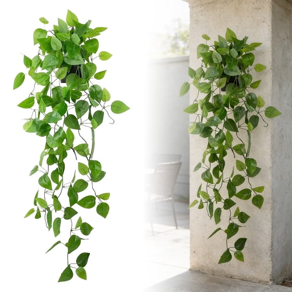 Small Hanging Artificial Potted 39.37 Inch, Realistic Hanging Pothos with Ivy Vine Greenery for Shelf Decor in Home Office Gardens Balcony Wall Hanging, Artificial
