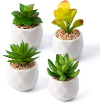 Small Fake Plants, 4 Pack Mini Artificial Succulent Plants in Pots, Fake Succulent Set with White Ceramic Planter Pots, Faux Succulents Plants Artificial Potted for Home Office Bedroom Decorations