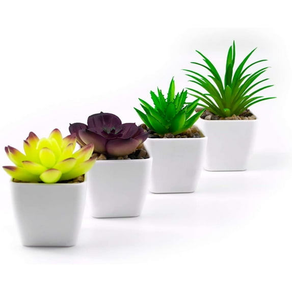 Small Fake Plants, 4pcs Cute Little Succulents, Artificial Mini Potted Succulents for Home, Offices, Bathroom, Bookshelf, TV Table