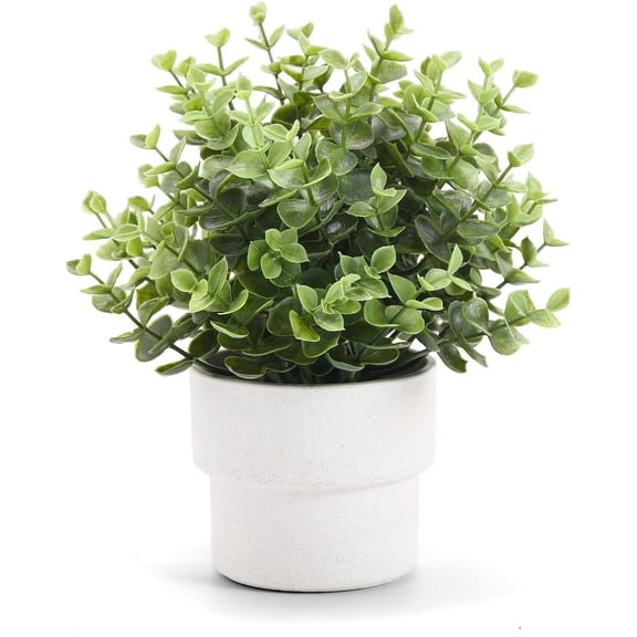 Small Fake Plants 7.45 Euc Potted Artificial Euc Plant for Bedroom Kitchen House Living Room Shelves Farmhouse Table Office Desk Bathroom Home Indoor Decor (Green)