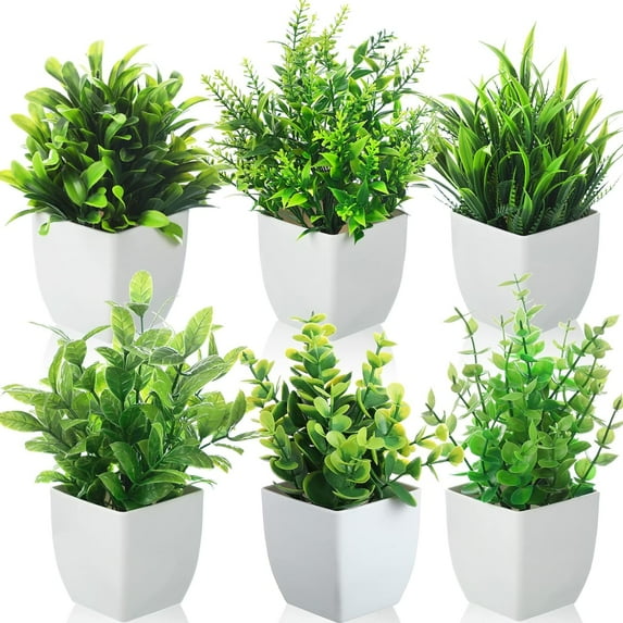 Small Fake Plants Mini Artificial Potted Plants Indoor Plastic Artificial Plants Aesthetic Eucalyptus Greenery Decor for Office Shelves Living Room Bathroom Bedroom (Fresh Style, 10 Packs)