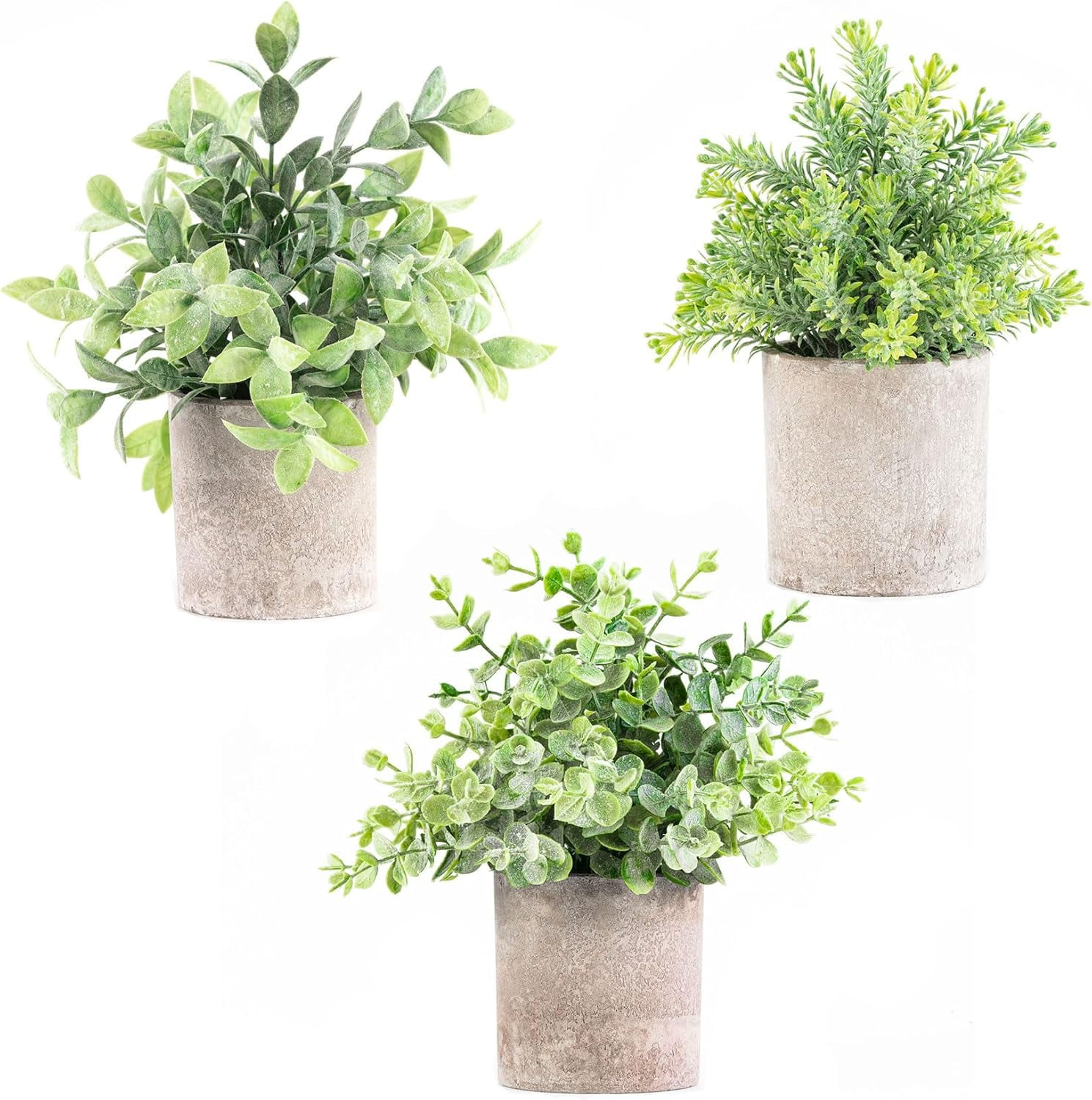 Small Fake Plants in Potted Faux Plant 3 Packs Artificial Eucalyptus House Plants Greenery for Centerpieces Indoor Home Bathroom Office Desk Decor,Living Room Decor and Accessories