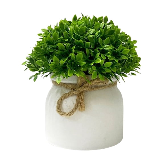Small Fake Potted Plant Coffee Table Decor for Living Room, White Ceramic Pot Faux Greenery Table Centerpiece Home Office Shelf Decoration