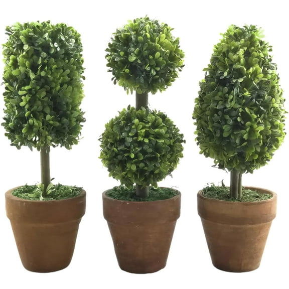 Small Fake Potted Plant Decor: 3 Pack Artificial Topiary Shrubs Decorative Plant Indoor Outdoor, 8.27" Plastic Tall Fake Plants for Home Kitchen Living Room Shelf Desk Greenery Decor