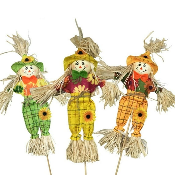 Small Fall Harvest Scarecrow Decor, 3 Pack Happy Halloween Decorations 15.75 Inch Scarecrow Halloween Decoration for Garden, Home, Yard, Porch, Thanksgiving Decor