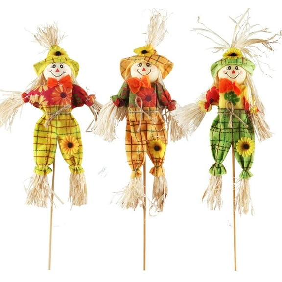 Small Fall Harvest Scarecrow Decor, 3 Pack Happy Halloween Decorations 15.75 Inch Scarecrow Halloween Decoration for Garden, Home, Yard, Porch, Thanksgiving Decor