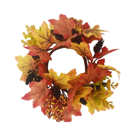 Small Fall Wreath Autumn Harvest Wreath Artificial Maple Leaves Flower Berries Thanksgiving Halloween Home Table Centerpieces, Door, Wall, Window Decorations
