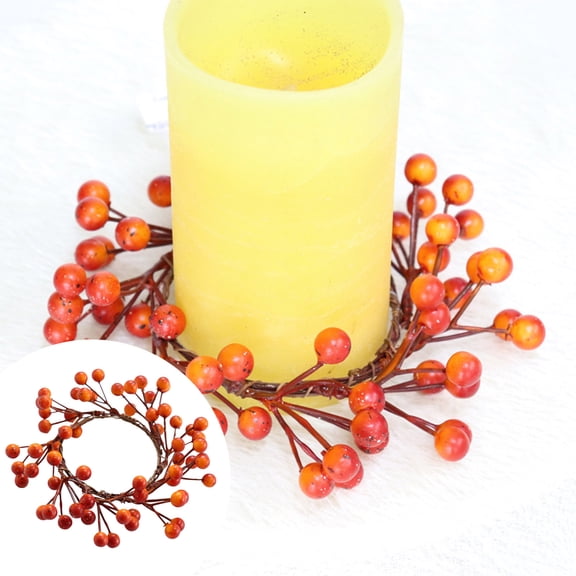 Small Fall Wreath for Candles 7.09 Inch, Artificial Autumn Table Decor Red BerryThanksgiving Halloween Farmhouse Harvest Festival Centerpiece,