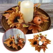 Small Fall Wreath for Candles 9.84 Inch, Artificial Autumn Table Decor with Maple Leaves Sunflower Pumpkin Thanksgiving Halloween Farmhouse Harvest Festival Centerpiece,