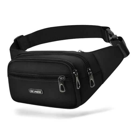Small Fanny Pack for Men Women Crossbody Waist Pack with 4 Zipper Pockets Adjustable Hip Pack Bag for Travel,Walking,Running,Hiking,Cycling, Black, 36402