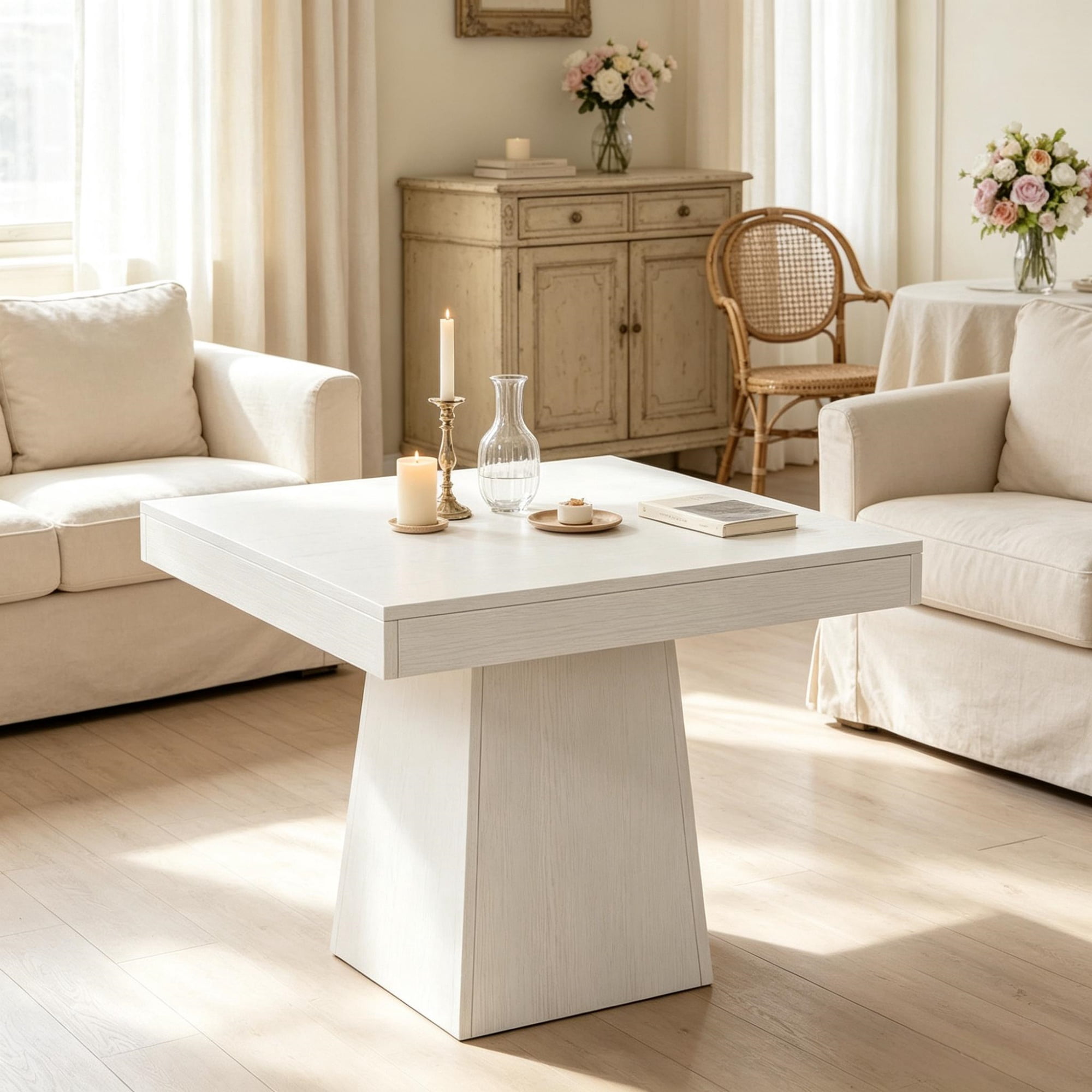Small Farmhouse Square Dining Table, 31.5 Inch Kitchen Dinner Table Seats 4