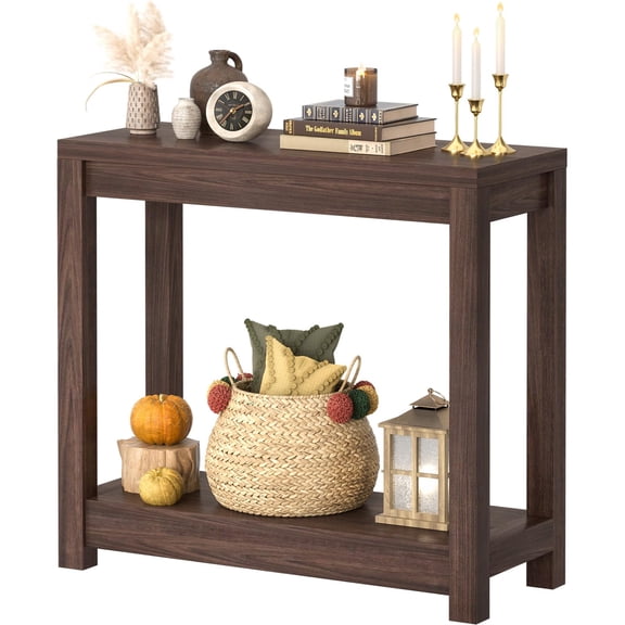 Small Farmhouse Wood Entryway Table Narrow Console With Storage Behind Couch Sofa Shelves Entry Way Tables Open  Easy Assembly 32" Black Walnut