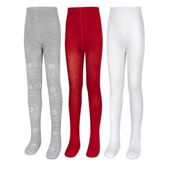 Small Fashion Snowflake Gray Red White Tights- 3 Pk
