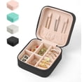 thumbnail image 1 of Small Faux Leather Travel Jewelry Box Organizer Display Storage Case for Rings Earrings Necklace, Black, 1 of 7