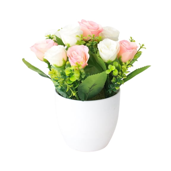Small Mini Potted Artificial Flowers - Spring Indoor for Home Office Desk, Bathroom, Kitchen, and Tabletop Decoration - Patio & Garden Artificial Supplies (I-Light Pink)