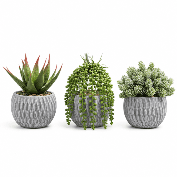 Small Faux Potted Plants Artificial Aloe Hops String of Pearls Succulents Plants in Gray Geometric Concrete Pots for Indoor Outdoor Greenery Shelf Home Bathroom Office Desk Tabletop Dcor