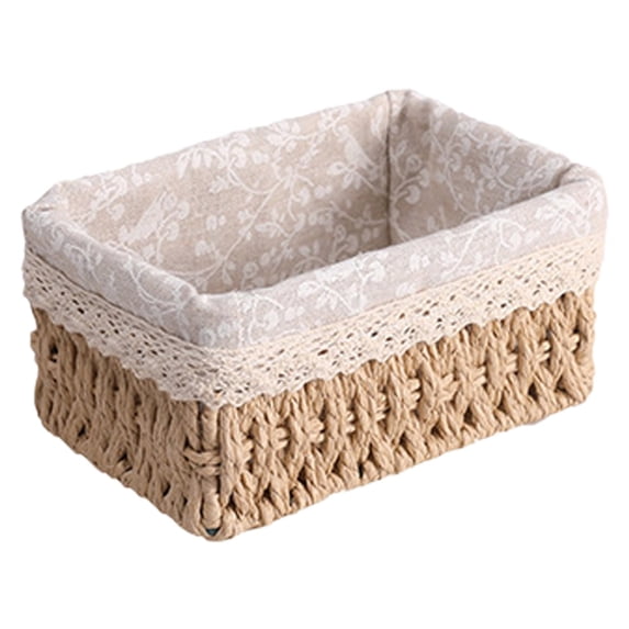 Small Faux Wicker Baskets for Organizing, Simulated Small Rattan Storage Baskets Container Bins, Woven Bathroom Basket for Toilet Tank Top with Liner