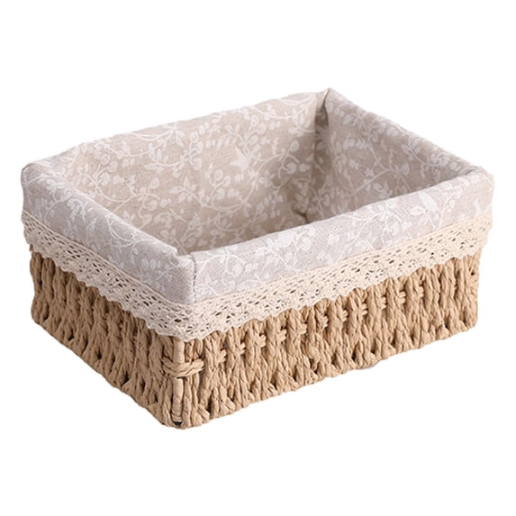 Small Faux Wicker Baskets for Organizing, Simulated Small Rattan Storage Baskets Container Bins, Woven Bathroom Basket for Toilet Tank Top with Liner