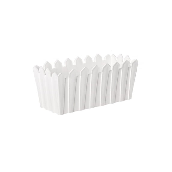 Small Fence Decorative Flower Trough and Planter, Plastic Artificial Garden Fence Pot for Balcony and Living Room Decor, Rustic Style Planter Box, Charming Home and Garden Accent