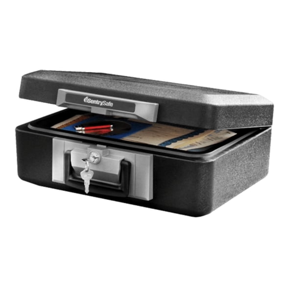 SentrySafe 1160 Fire-Resistant Chest Safe for Documents with Key Lock,  0.25 Cu-Ft., 6.3 in x 15.3 in x 12.1 in,  Black