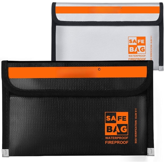 Small Fireproof Envelopes for & Documents (8x5", Inside/External Size), 2-Pack Fire proof Bag with Zipper, Large and Small Pouch Set (Basic, small-+big-black)