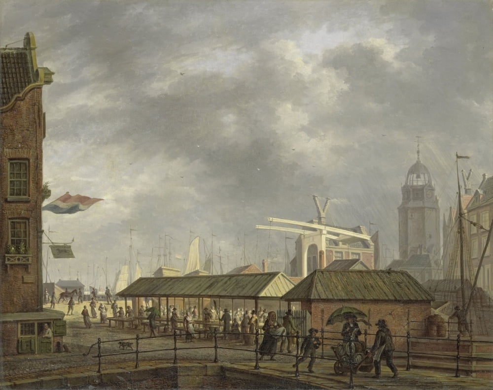 Small Fish Market In Amsterdam Canvas Art - (36 x 24)