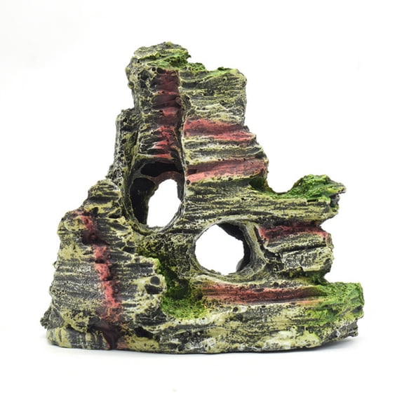 Small Fish Net for Fish Tank Mountain View Rockery Hiding Cave Ornament, 11x9cm Resin Aquarium Rocks for Fish Tank Decoration