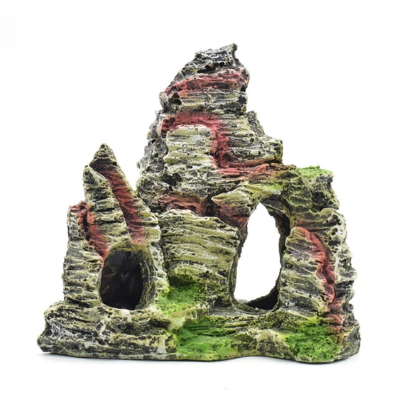 Small Fish Net for Fish Tank Mountain View Rockery Hiding Cave Ornament, 11x9cm Resin Aquarium Rocks for Fish Tank Decoration