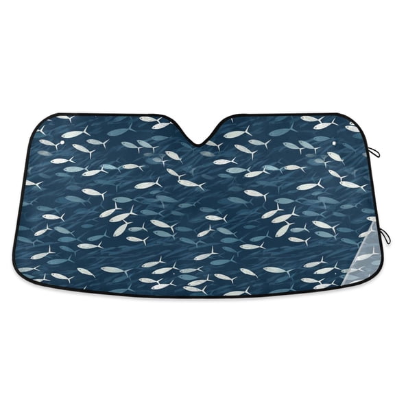 Small Fish Swimming Car Windshield Sun Shade Foldable Car Front Window Visor Heat and UV Protection 53x23.5