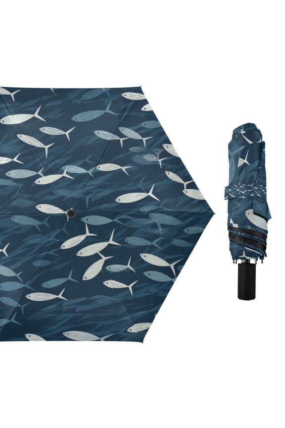 Small Fish Swimming Compact Sun Umbrella Windproof Travel Umbrellas for Rain Strong Portable UV Protection